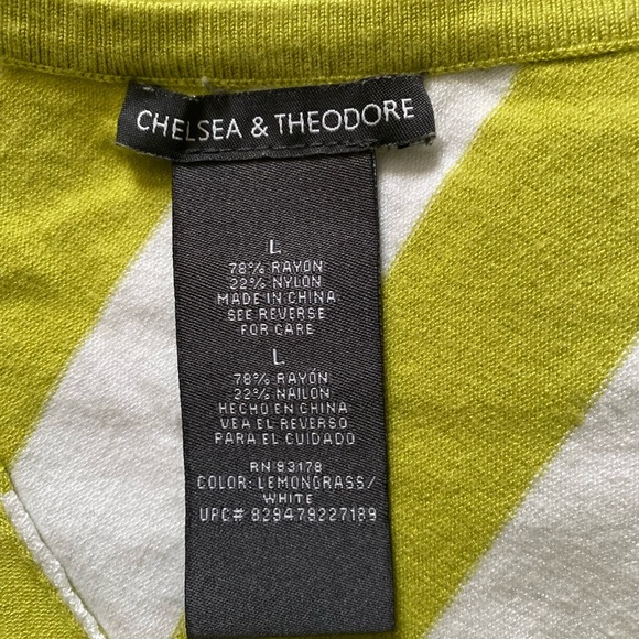 Chelsea & Theodore Dolman Colorblock Lime Green/ White Striped Womens Knit Top L - Picture 5 of 5